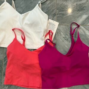 Lululemon  Set  of three White, Coral, Magenta cropped cami tank